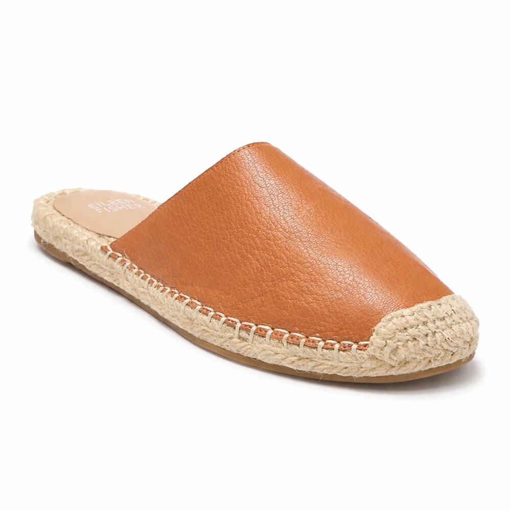 EILEEN FISHER Kai Leather Espadrille Mule Size 7 Cognac Slip-On Flats New No Box